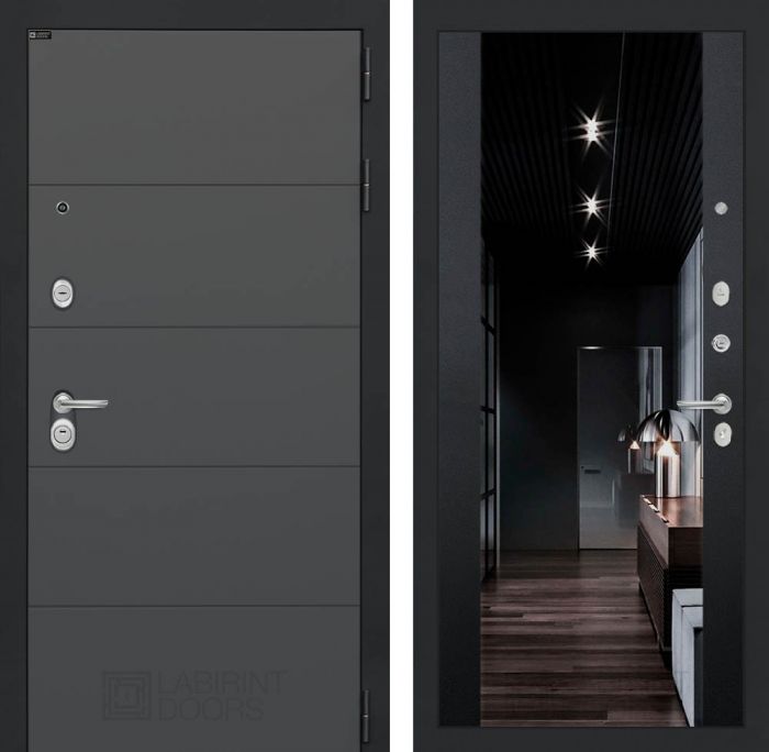 Входная дверь Лабиринт ART графит - Черный кварц Зеркало Максимум с тонировкой