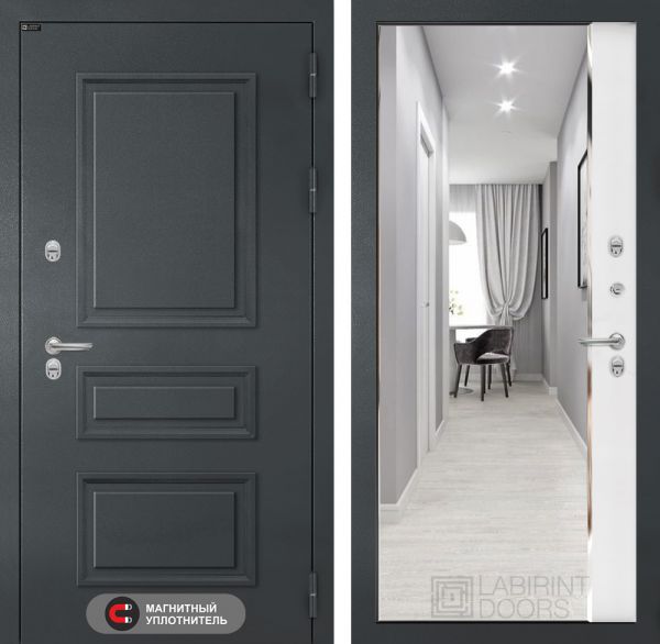 Входная дверь Лабиринт Атлантик - Зеркало Панорама Белый софт