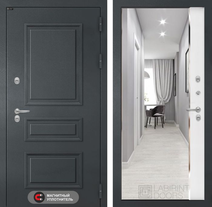 Входная дверь Лабиринт Атлантик - Зеркало Панорама Белый софт