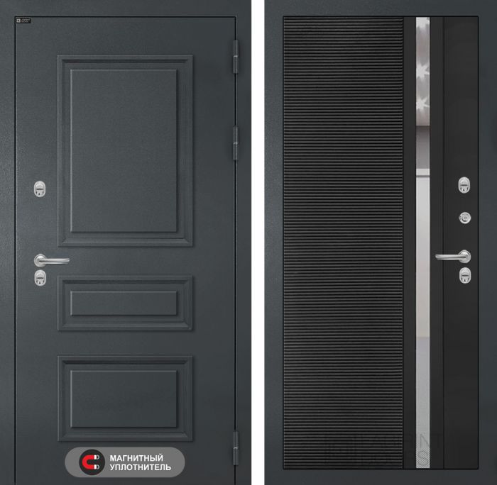 Входная дверь Лабиринт Атлантик - 31 Черный кварц (зеркальная вставка с тонировкой)