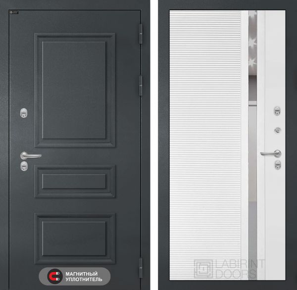 Входная дверь Лабиринт Атлантик - 31 Белый софт (зеркальная вставка с тонировкой)