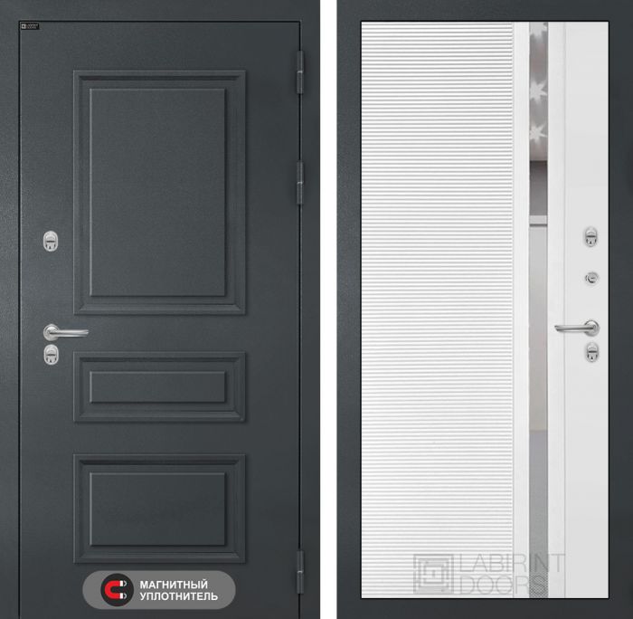 Входная дверь Лабиринт Атлантик - 31 Белый софт (зеркальная вставка с тонировкой)