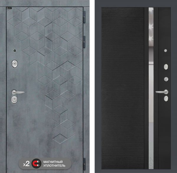 Входная дверь Лабиринт Бетон 31 - Черный кварц (зеркальная вставка с тонировкой)