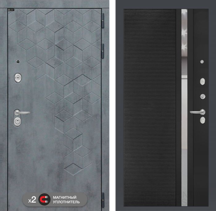 Входная дверь Лабиринт Бетон 31 - Черный кварц (зеркальная вставка с тонировкой)