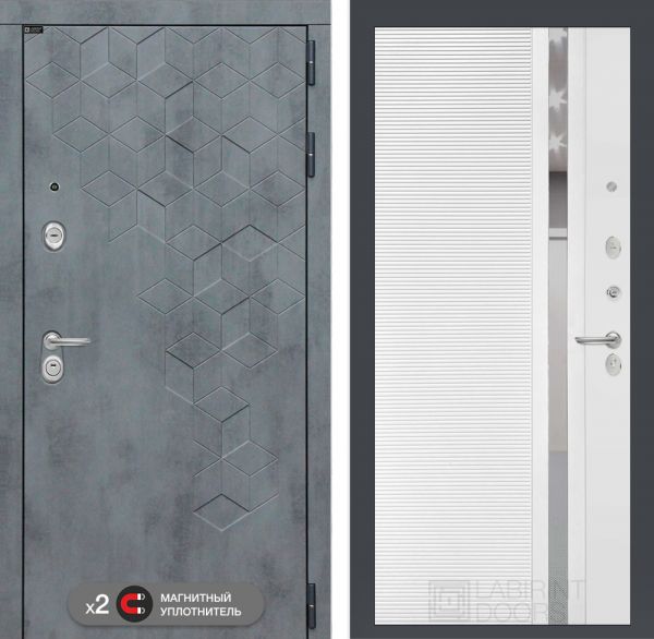 Входная дверь Лабиринт Бетон 31 - Белый софт (зеркальная вставка с тонировкой)