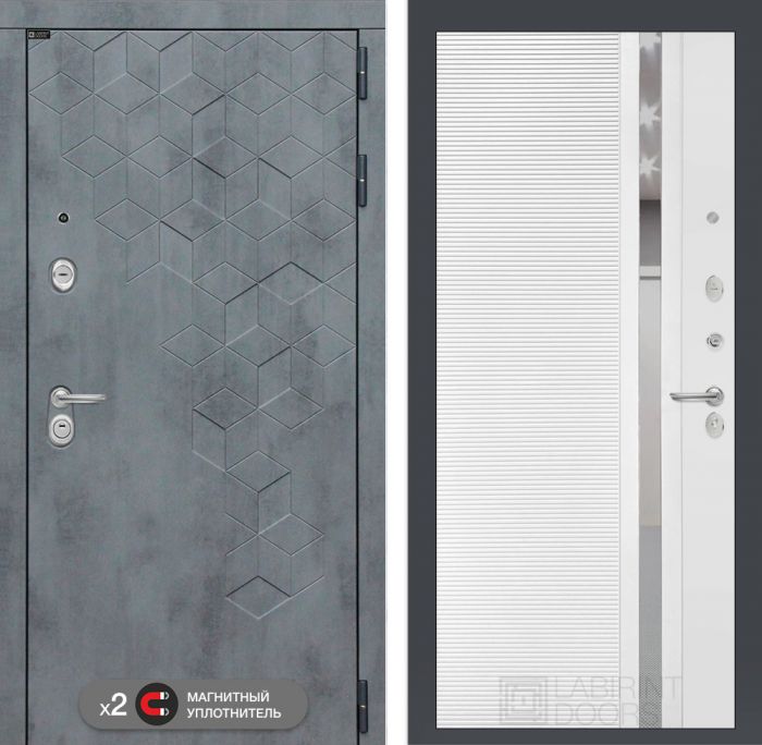 Входная дверь Лабиринт Бетон 31 - Белый софт (зеркальная вставка с тонировкой)