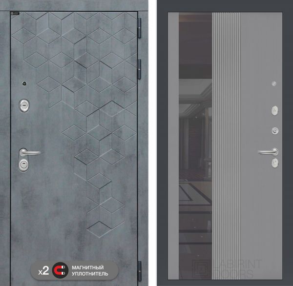 Входная дверь Лабиринт Бетон 32 - Зеркало тонированное Серый софт рельеф