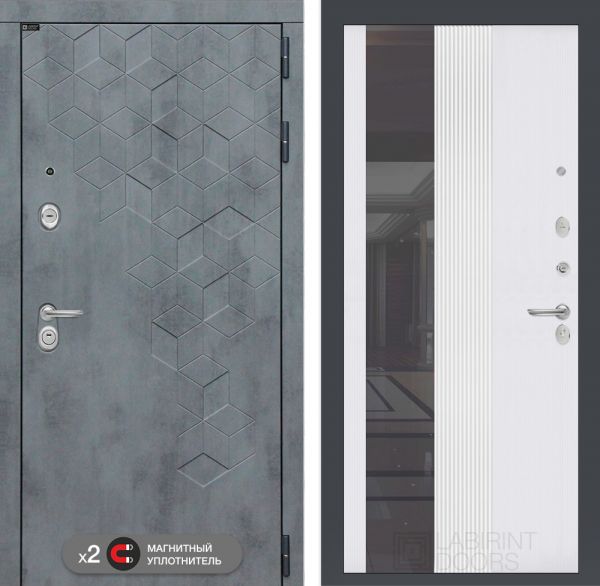 Входная дверь Лабиринт Бетон 32 - Зеркало тонированное Белый софт рельеф