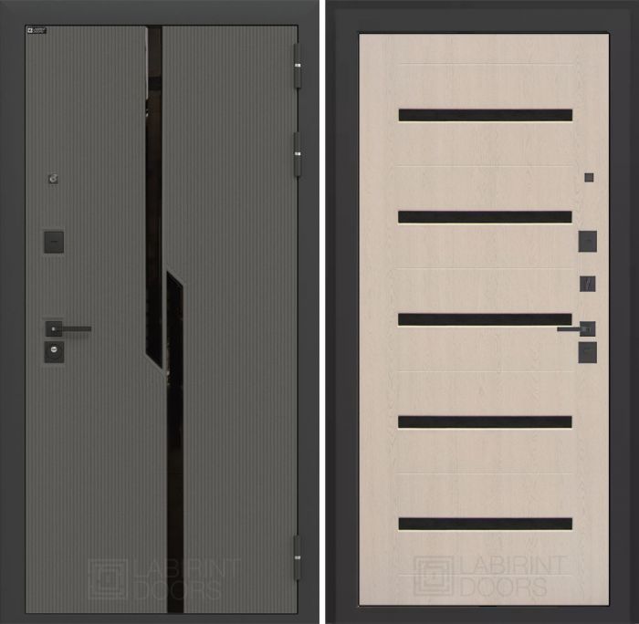 Входная дверь Лабиринт Карбон (CARBON) 01 - Беленый дуб, стекло черное