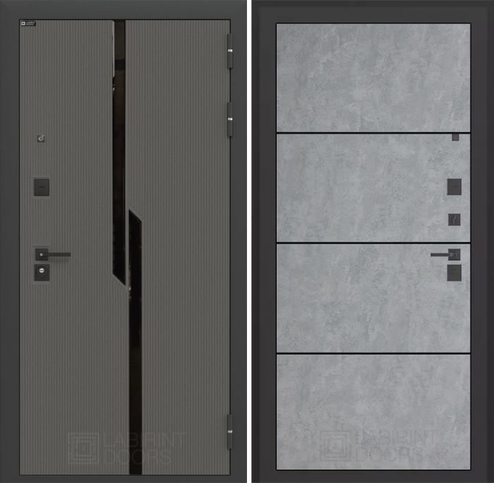 Входная дверь Лабиринт Карбон (CARBON) 25 - Бетон светлый, черный молдинг