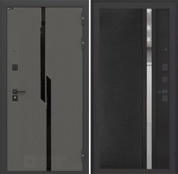 Входная дверь Лабиринт Карбон (CARBON) 31 - Черный кварц, зеркальная вставка с тонировкой