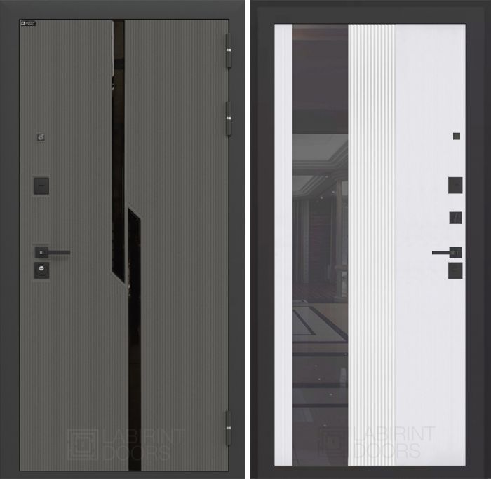 Входная дверь Лабиринт Карбон (CARBON) 32 - Зеркало тонированное Белый софт рельеф