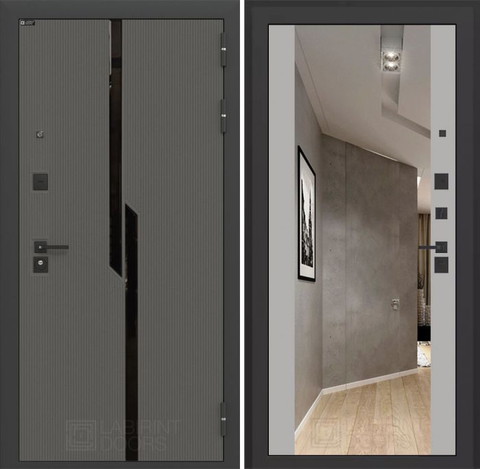 Входная дверь Лабиринт Карбон (CARBON) - Зеркало Максимум Грей софт