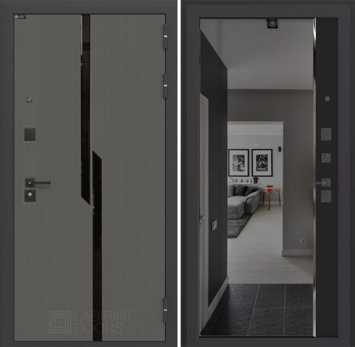 Входная дверь Лабиринт Карбон (CARBON) - Зеркало Панорама с тонировкой Черный кварц