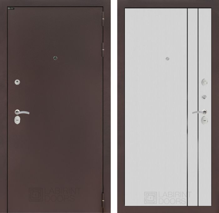 Входная дверь Лабиринт CLASSIC антик медный 10 - Белый рельеф софт