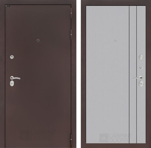 Входная дверь Лабиринт CLASSIC антик медный 10 - Серый рельеф софт