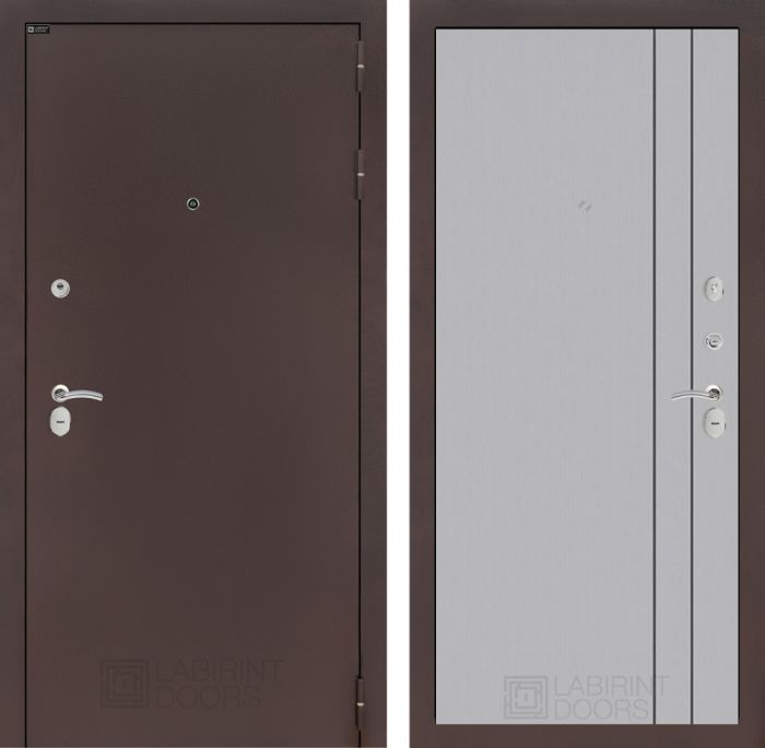 Входная дверь Лабиринт CLASSIC антик медный 10 - Серый рельеф софт