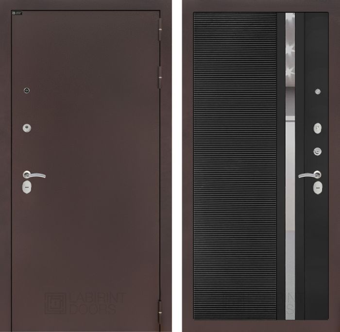 Входная дверь Лабиринт CLASSIC антик медный - 31 Черный кварц зеркальная вставка с тонировкой