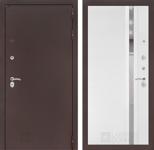 Входная дверь Лабиринт CLASSIC шагрень черная - 31 Белый софт зеркальная вставка с тонировкой