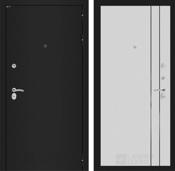 Входная дверь Лабиринт CLASSIC шагрень черная 10 - Белый рельеф софт