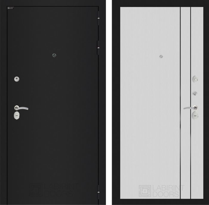Входная дверь Лабиринт CLASSIC шагрень черная 10 - Белый рельеф софт