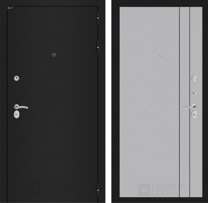 Входная дверь Лабиринт CLASSIC шагрень черная 10 - Серый рельеф софт