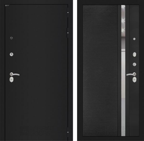 Входная дверь Лабиринт CLASSIC шагрень черная - 31 Черный кварц зеркальная вставка с тонировкой