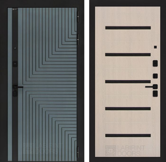 Входная дверь Лабиринт CREDOR 01 – Беленый дуб, стекло черное