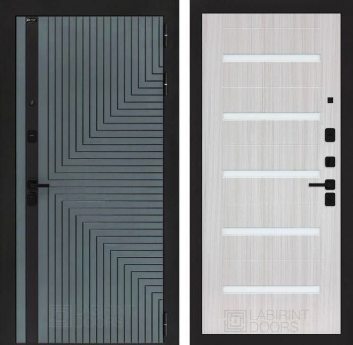 Входная дверь Лабиринт CREDOR 01 - Сандал белый, стекло белое