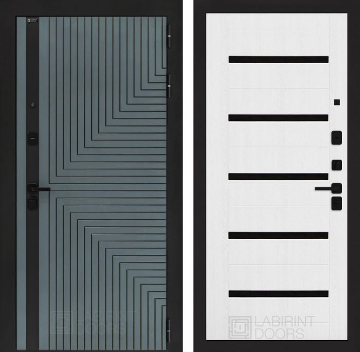 Входная дверь Лабиринт CREDOR 01 – Белое дерево, стекло черное