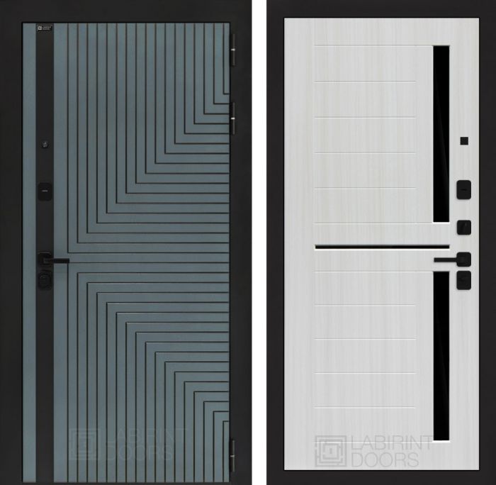 Входная дверь Лабиринт CREDOR 02 – Сандал белый, стекло черное