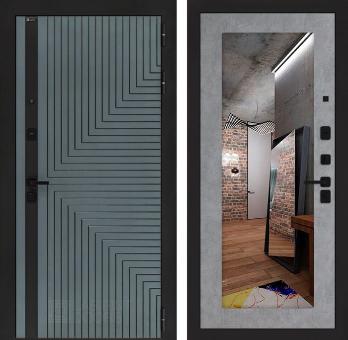 Входная дверь Лабиринт CREDOR 18 – Бетон светлый с Зеркалом