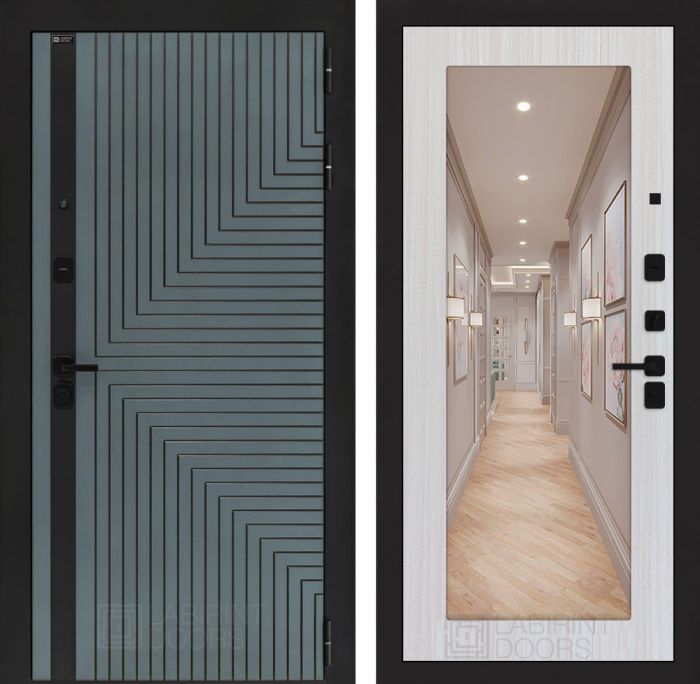 Входная дверь Лабиринт CREDOR 18 – Сандал белый с Зеркалом