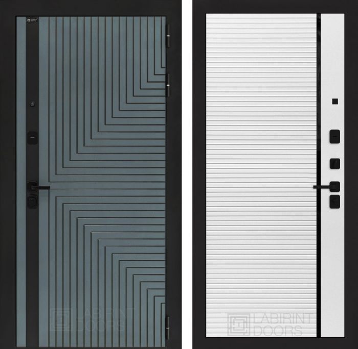 Входная дверь Лабиринт CREDOR 22 – Белый софт, черная вставка