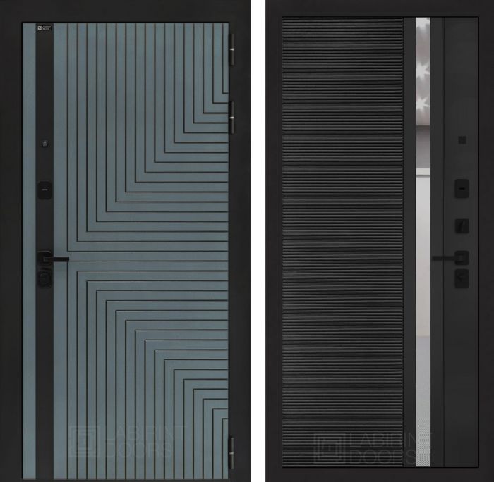 Входная дверь Лабиринт CREDOR 31 – Черный кварц, зеркальная вставка с тонировкой