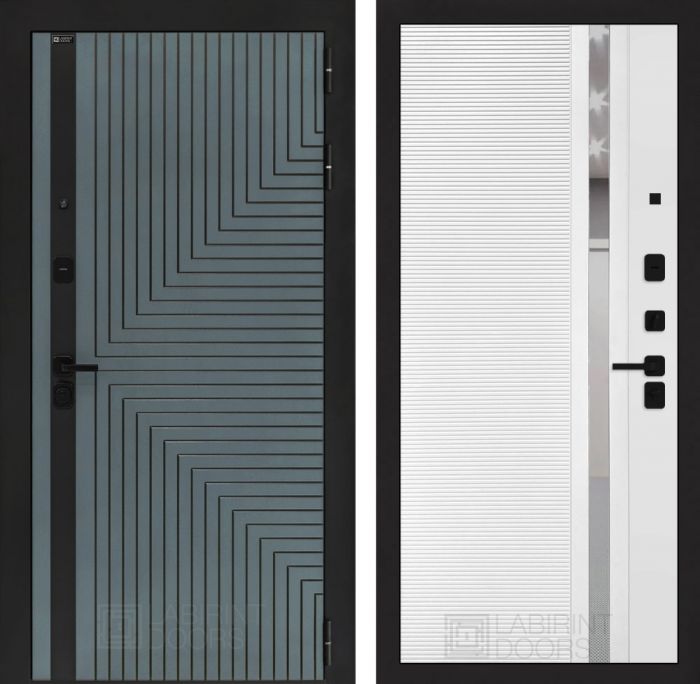 Входная дверь Лабиринт CREDOR 31 – Белый софт, зеркальная вставка с тонировкой