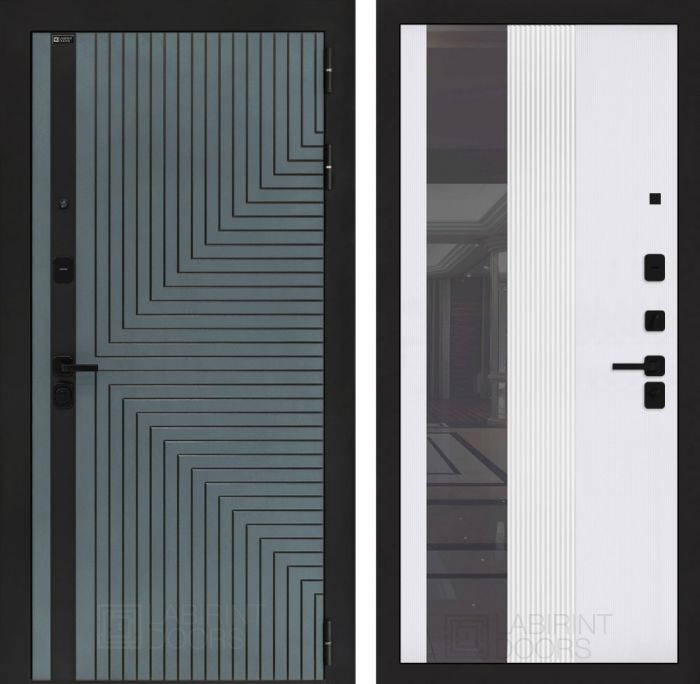 Входная дверь Лабиринт CREDOR 32 – Белый рельеф софт с Зеркалом тонированным