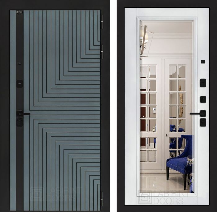 Входная дверь Лабиринт CREDOR Белый софт с Зеркалом Фацет