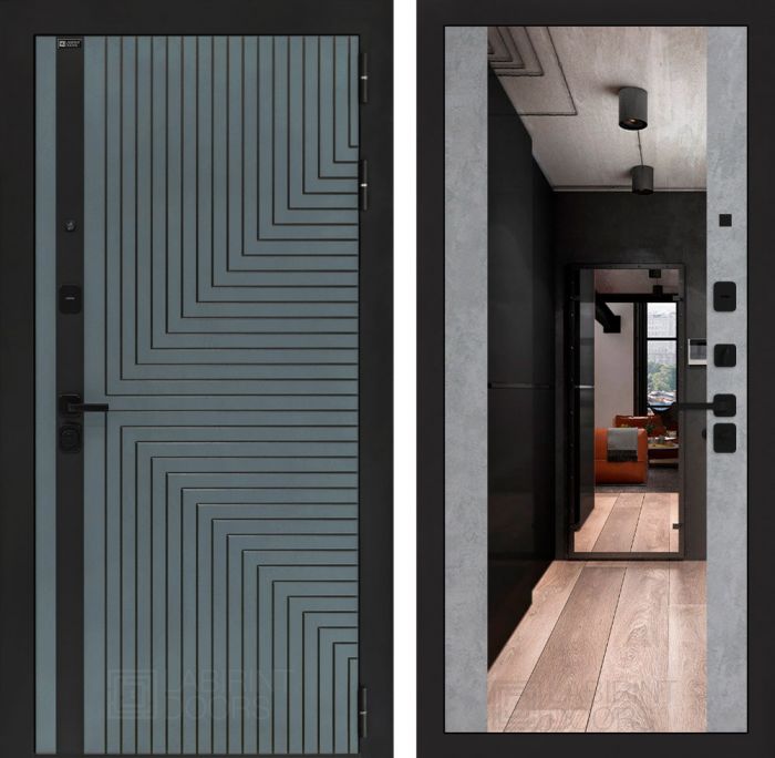 Входная дверь Лабиринт CREDOR Бетон светлый с Зеркалом Максимум