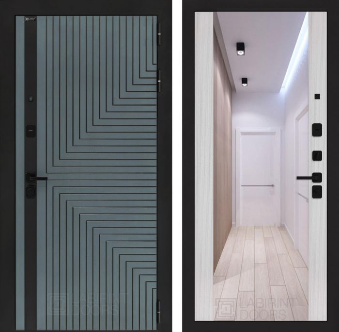 Входная дверь Лабиринт CREDOR Сандал белый с Зеркалом Максимум