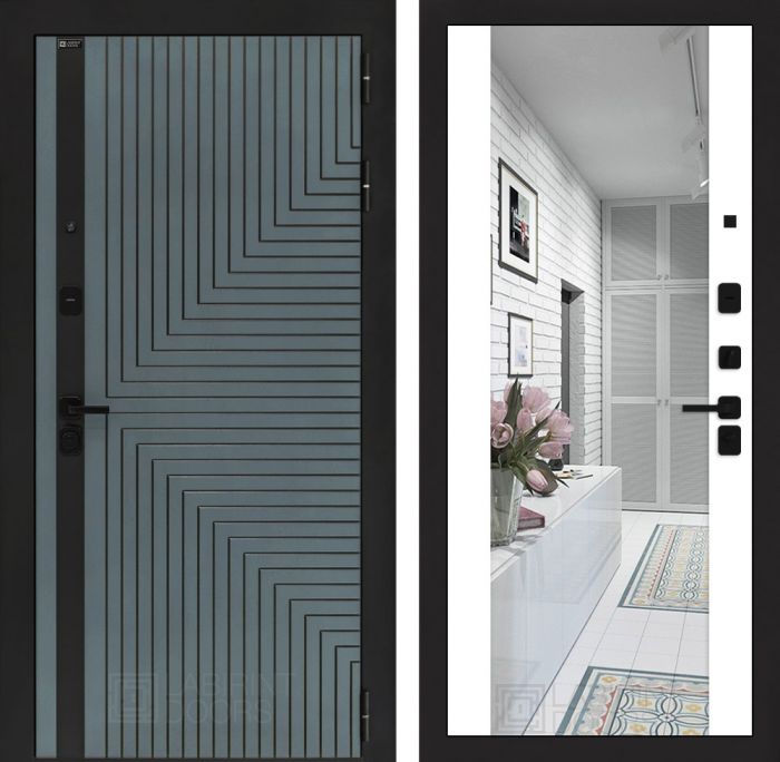 Входная дверь Лабиринт CREDOR Белый софт с Зеркалом Максимум