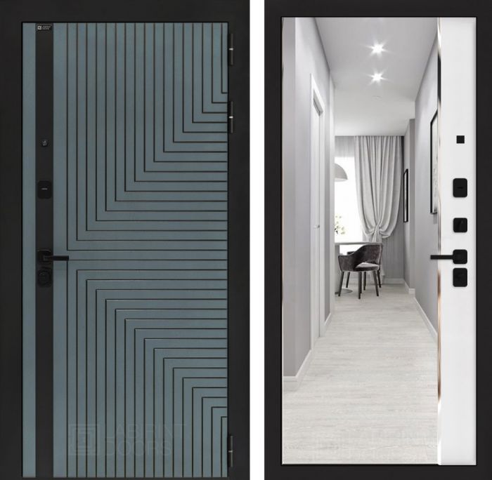 Входная дверь Лабиринт CREDOR Белый софт с зеркалом Панорама