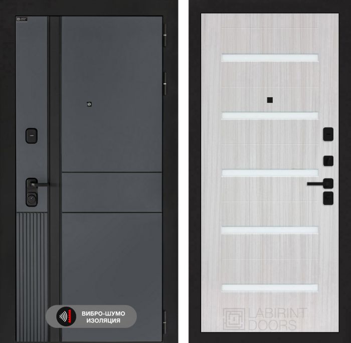 Входная дверь Лабиринт EVOLAB 01 – Сандал белый, стекло белое