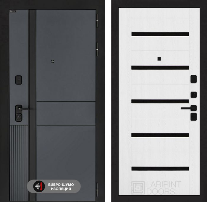 Входная дверь Лабиринт EVOLAB 01 – Белое дерево, стекло черное