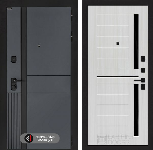 Входная дверь Лабиринт EVOLAB 02 – Сандал белый, стекло черное