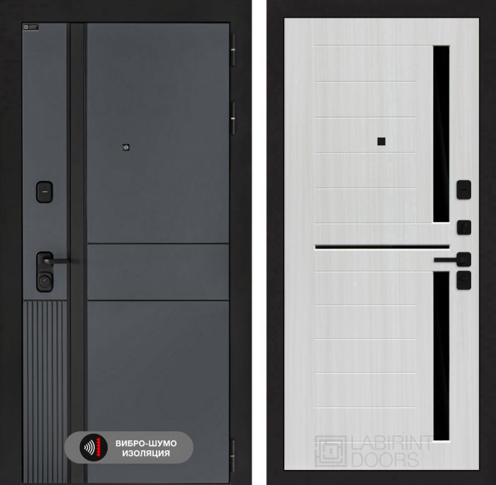 Входная дверь Лабиринт EVOLAB 02 – Сандал белый, стекло черное