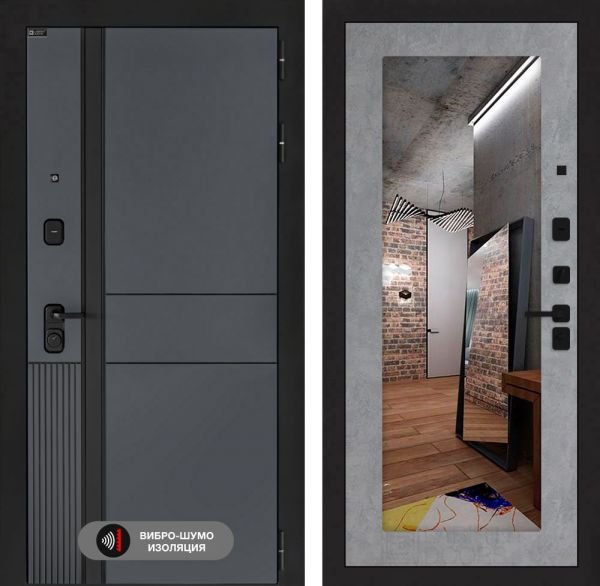 Входная дверь Лабиринт EVOLAB с Зеркалом 18 – Бетон светлый