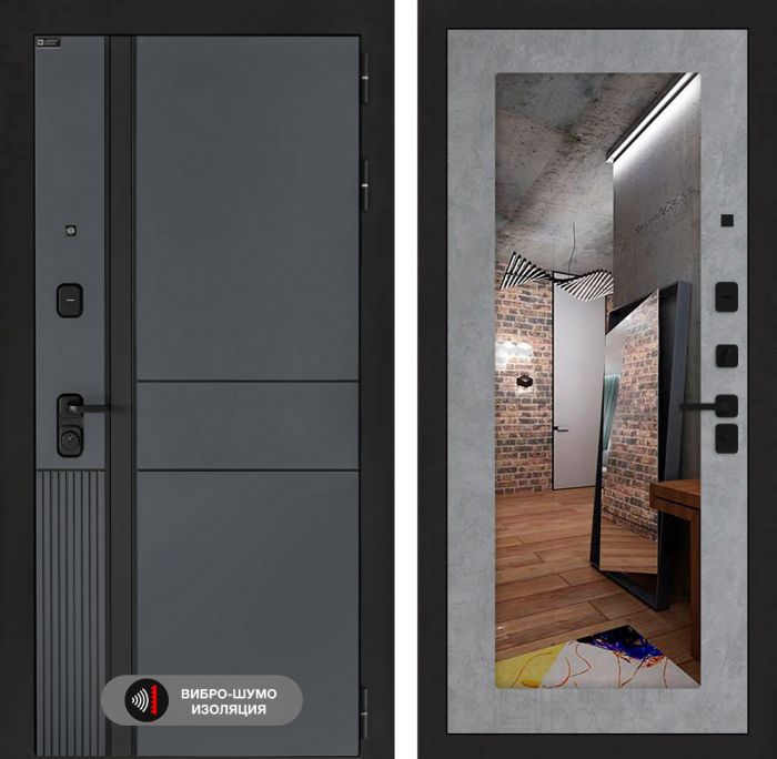 Входная дверь Лабиринт EVOLAB с Зеркалом 18 – Бетон светлый