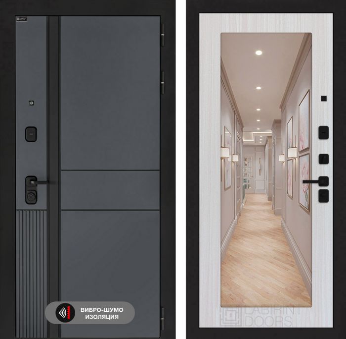 Входная дверь Лабиринт EVOLAB с Зеркалом 18 – Сандал белый