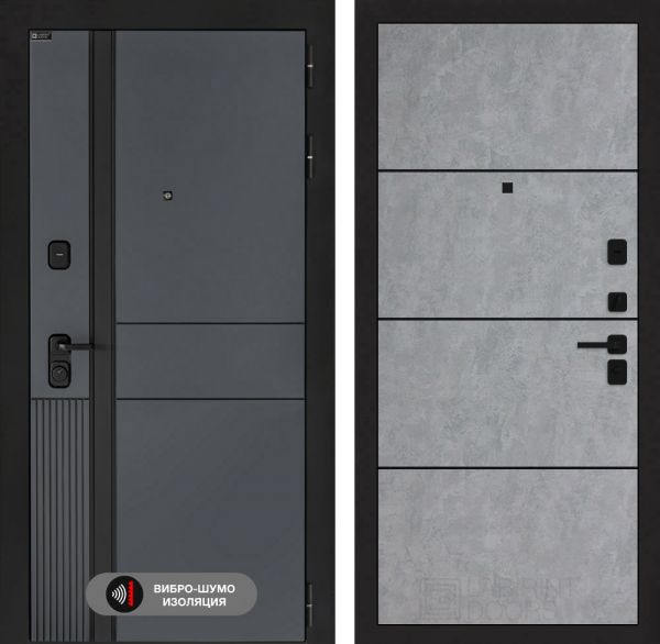 Входная дверь Лабиринт EVOLAB 25 – Бетон светлый, черный молдинг